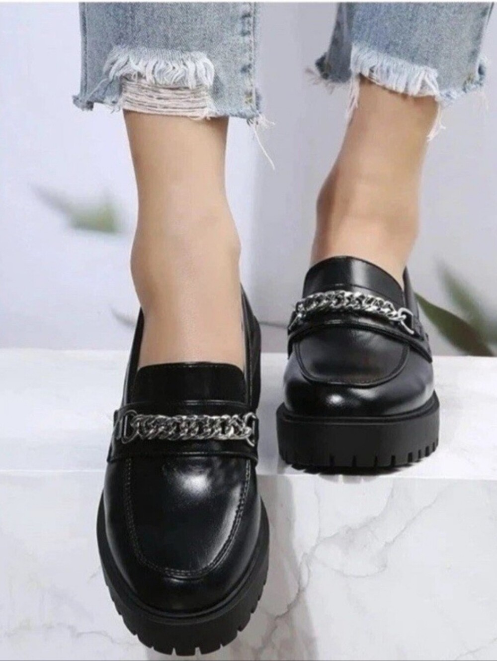 Yetier Platform Womens Loafer Leather Slip-Ons Round Toe Chunky Loafer Shoes NWT